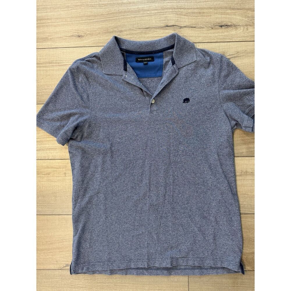 Banana Republic Men's Short Sleeve Polo Shirt Elephant Logo Indigo‎ L Large Blue